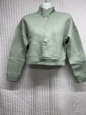 Reformation Sage Green Cropped Half-Zip Pullover